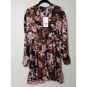 NWT Zara Floral Printed Fit and Flare Tiered Mini Dress in Multicolor Women's M